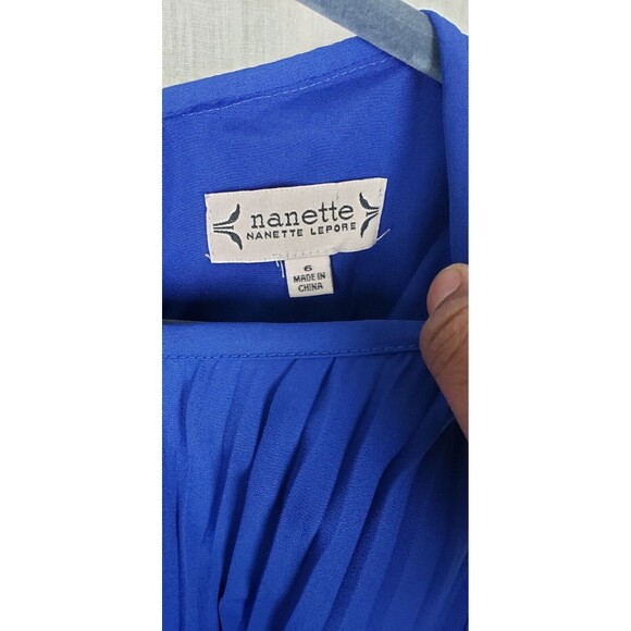 Nanette Lepore Dress Pleated Sleeveless 6 Smocked Waist Midi Royal Blue Lined - Picture 3 of 8